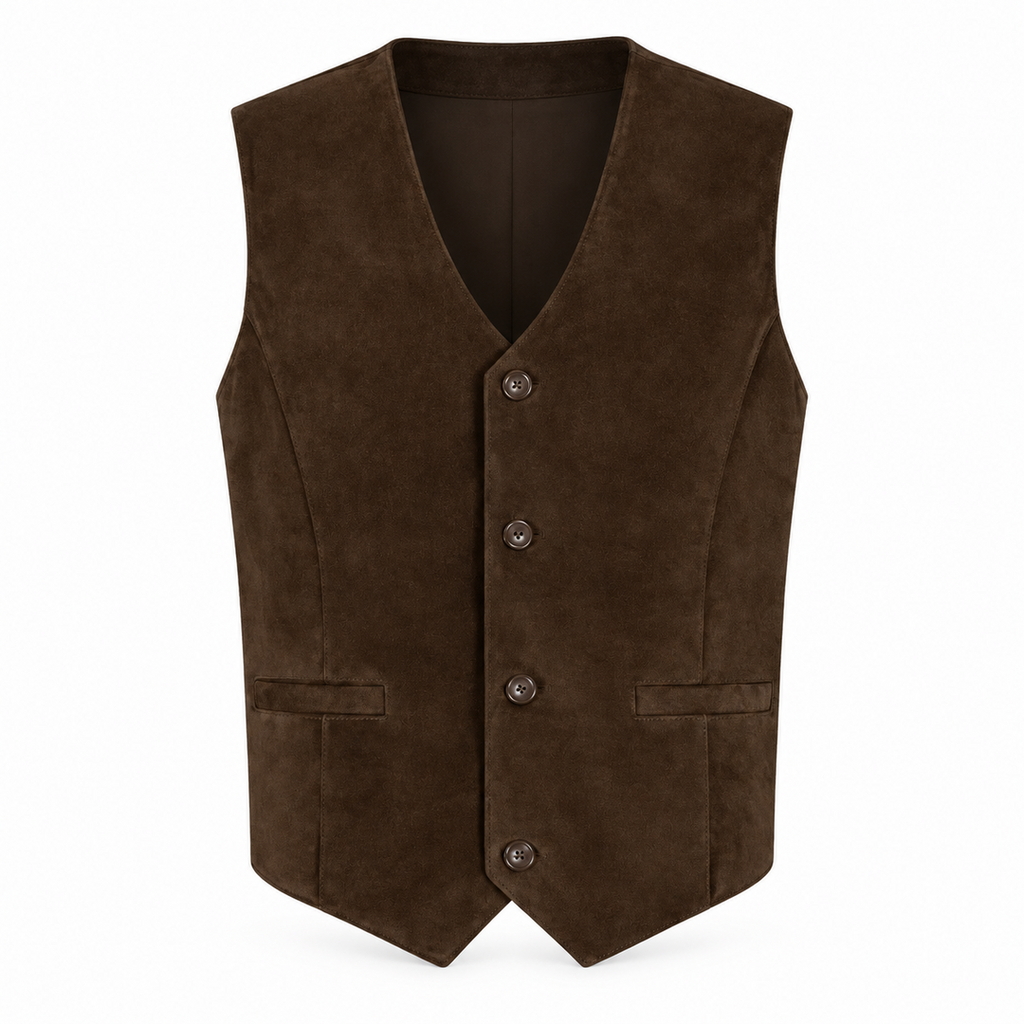 Men's Premium Dark Brown Original Suede Leather Vest Coat