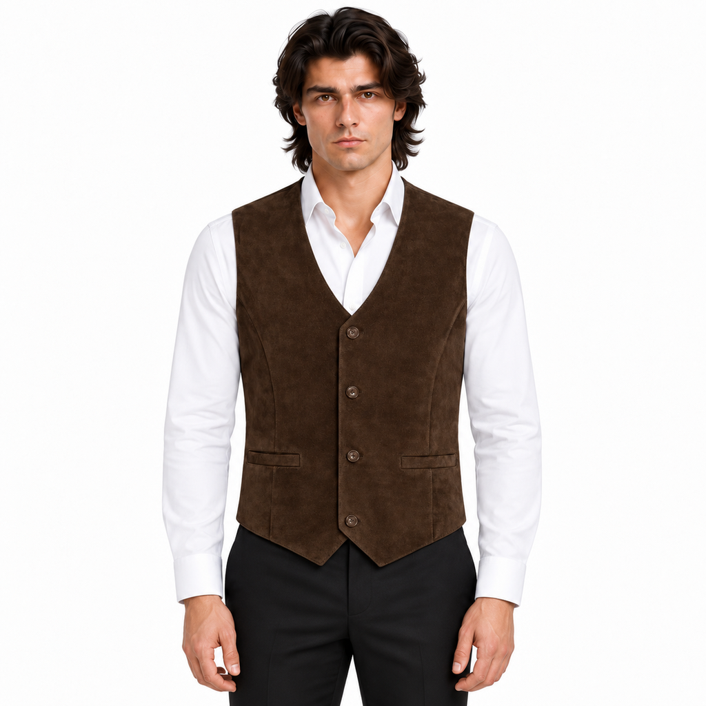 Men's Premium Dark Brown Original Suede Leather Vest Coat