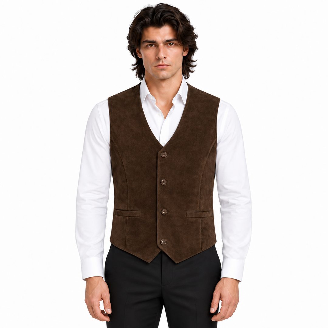 Men's Premium Dark Brown Original Suede Leather Vest Coat
