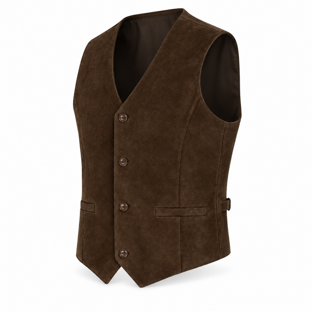 Men's Premium Dark Brown Original Suede Leather Vest Coat