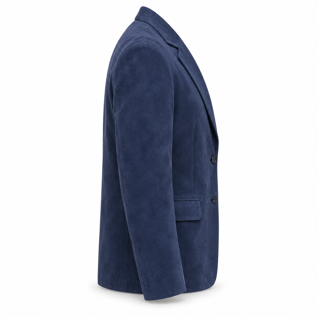Men Premium Navy Blue Original Suede Leather Blazer
