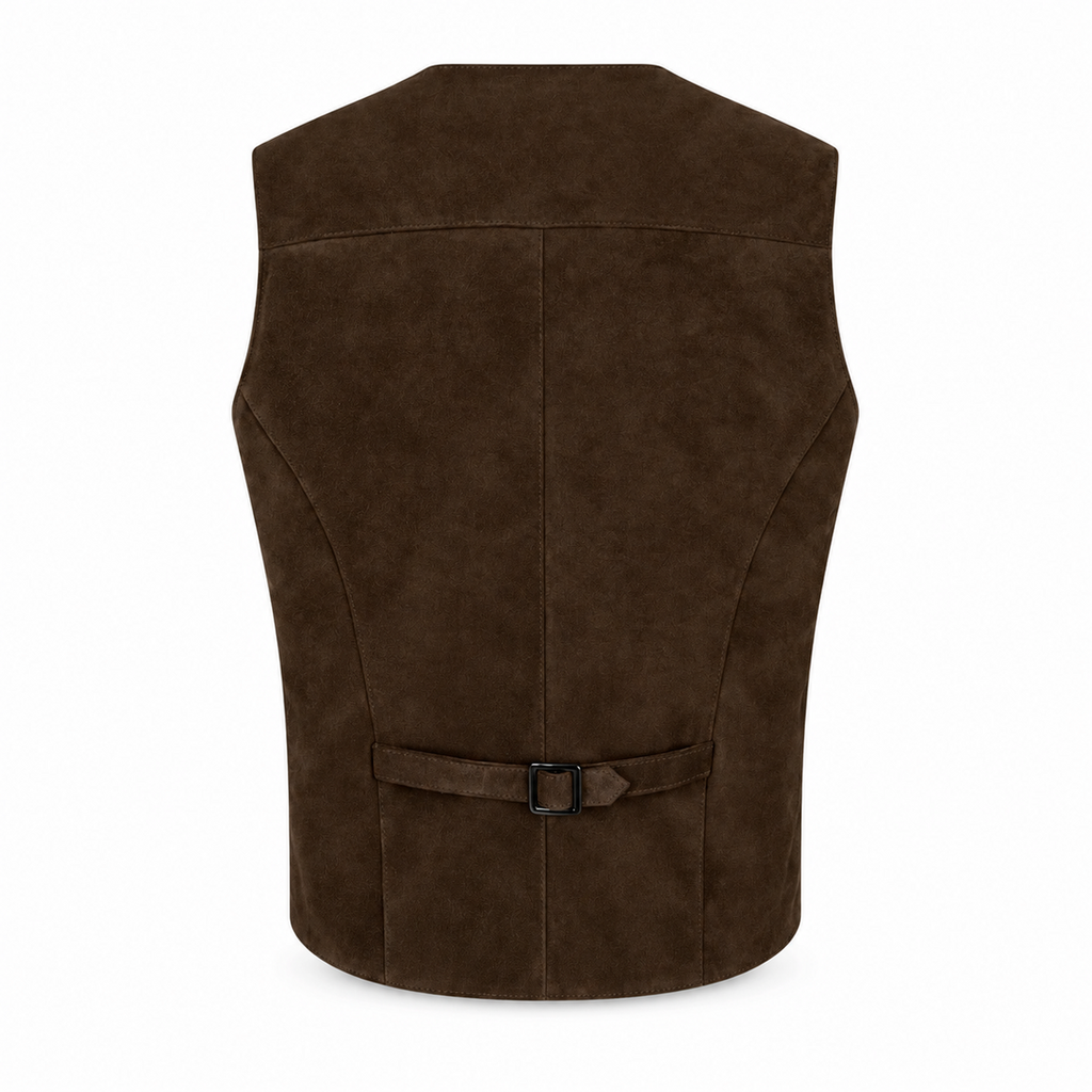 Men's Premium Dark Brown Original Suede Leather Vest Coat