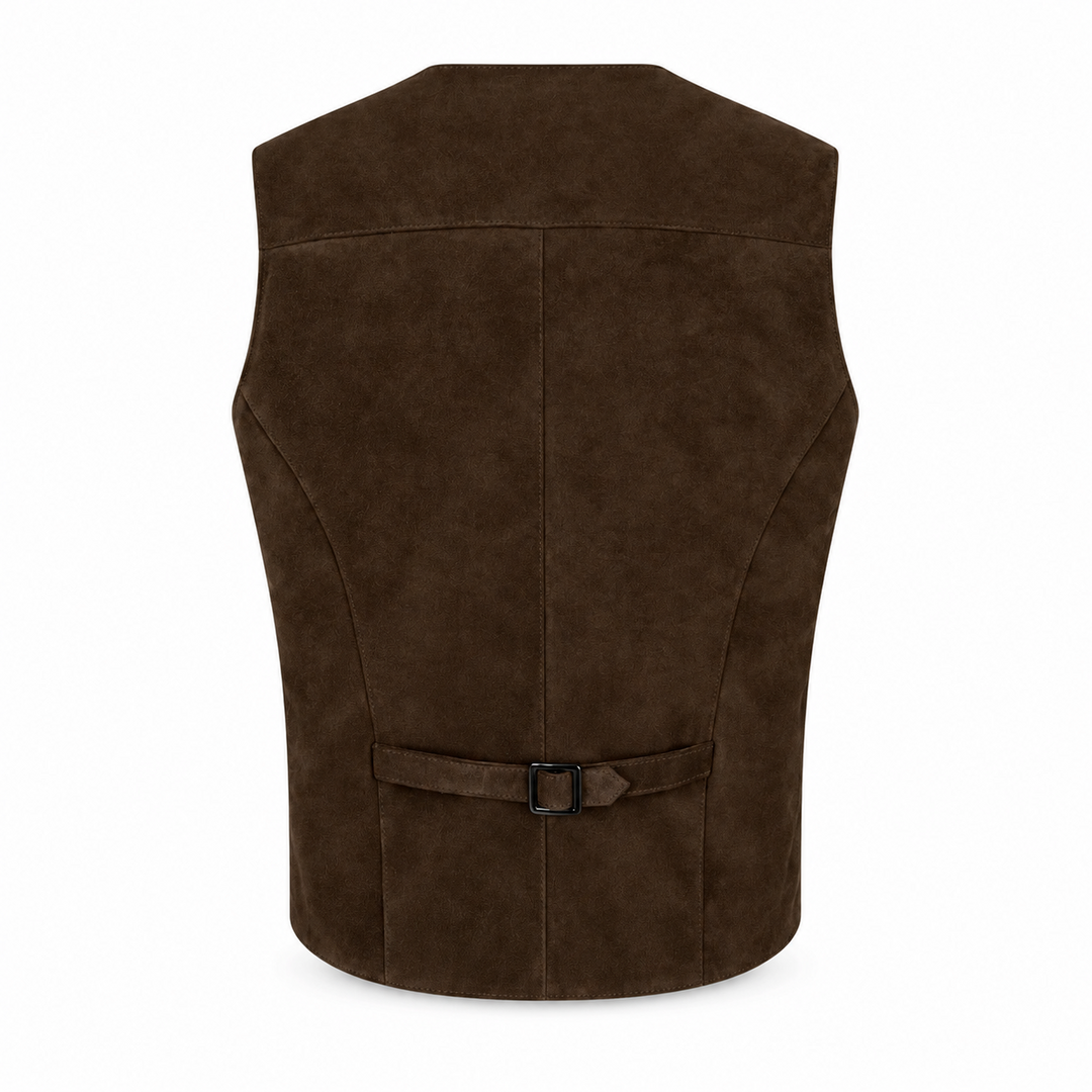 Men's Premium Dark Brown Original Suede Leather Vest Coat