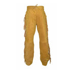 Men Beige Premium Original Suede Leather Fringe Pant