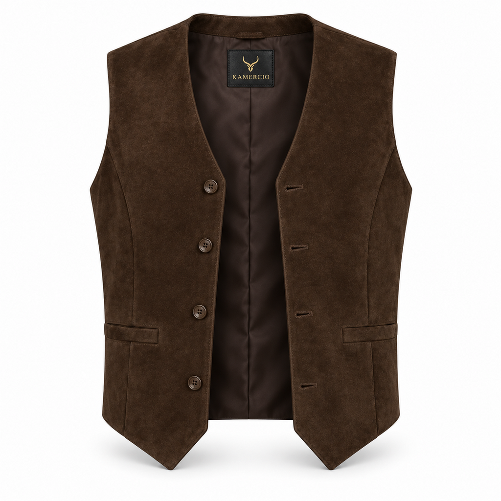 Men's Premium Dark Brown Original Suede Leather Vest Coat