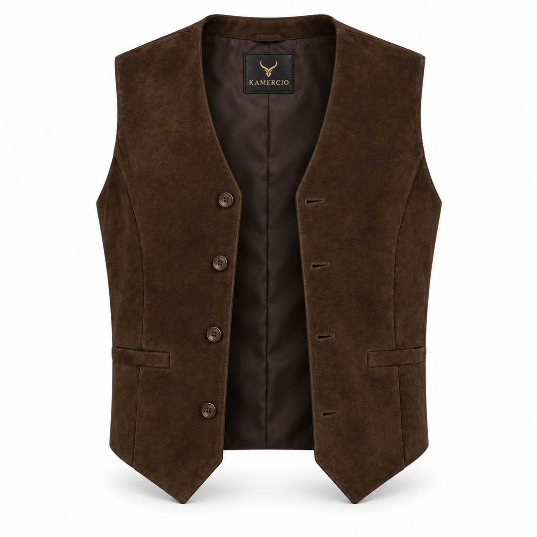 Men's Premium Dark Brown Original Suede Leather Vest Coat