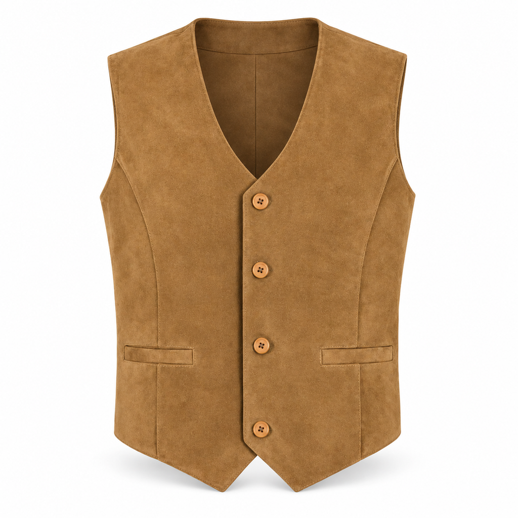 Men's Beige Premium Suede Leather Original Vest Coat