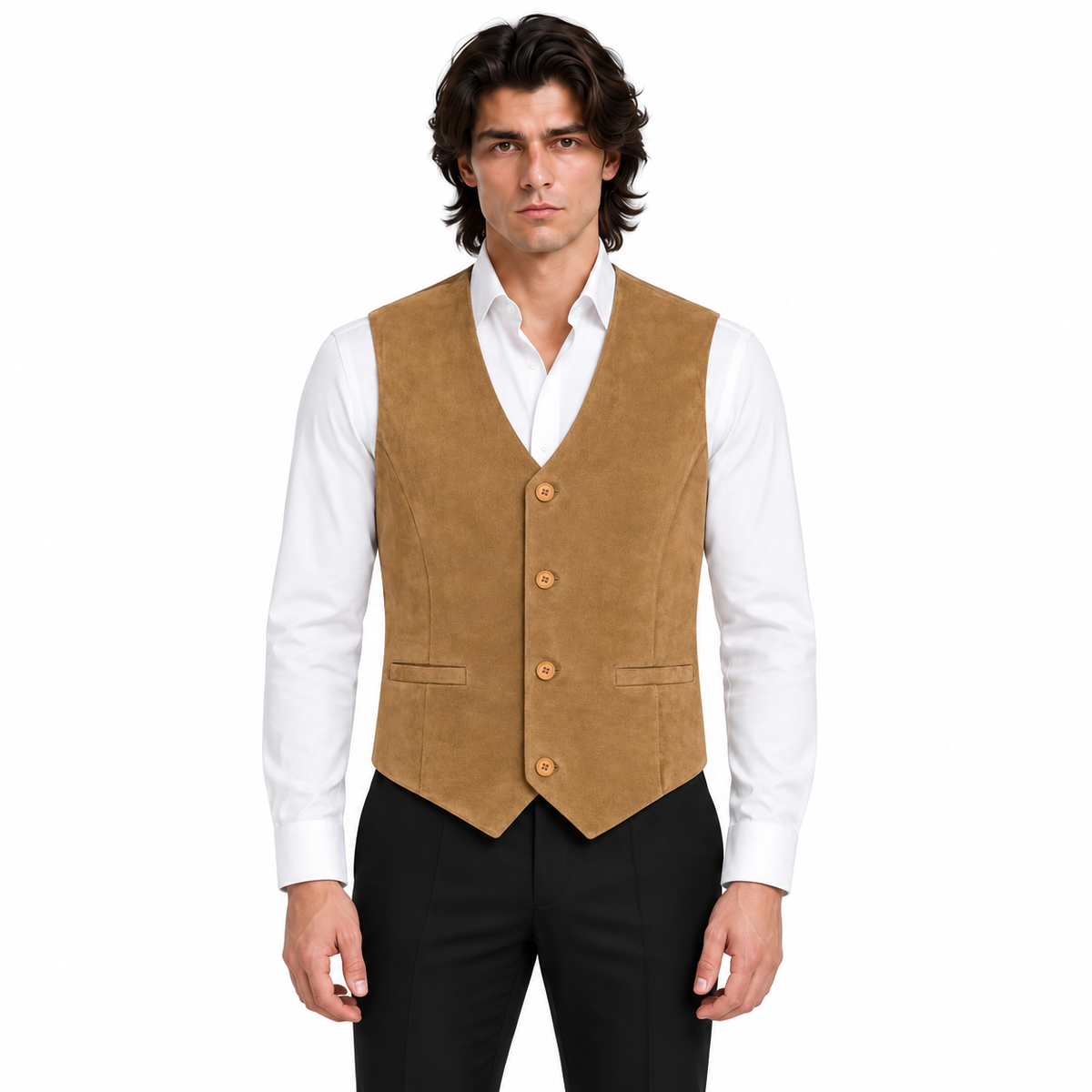 Men's Beige Premium Suede Leather Original Vest Coat