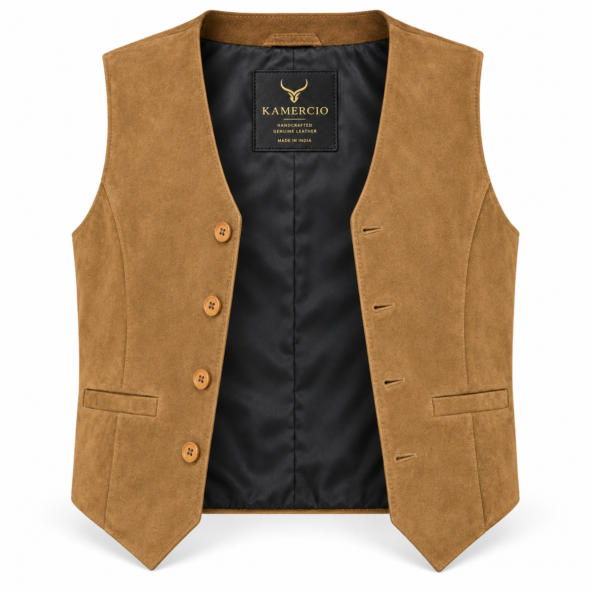 Men's Beige Premium Suede Leather Original Vest Coat