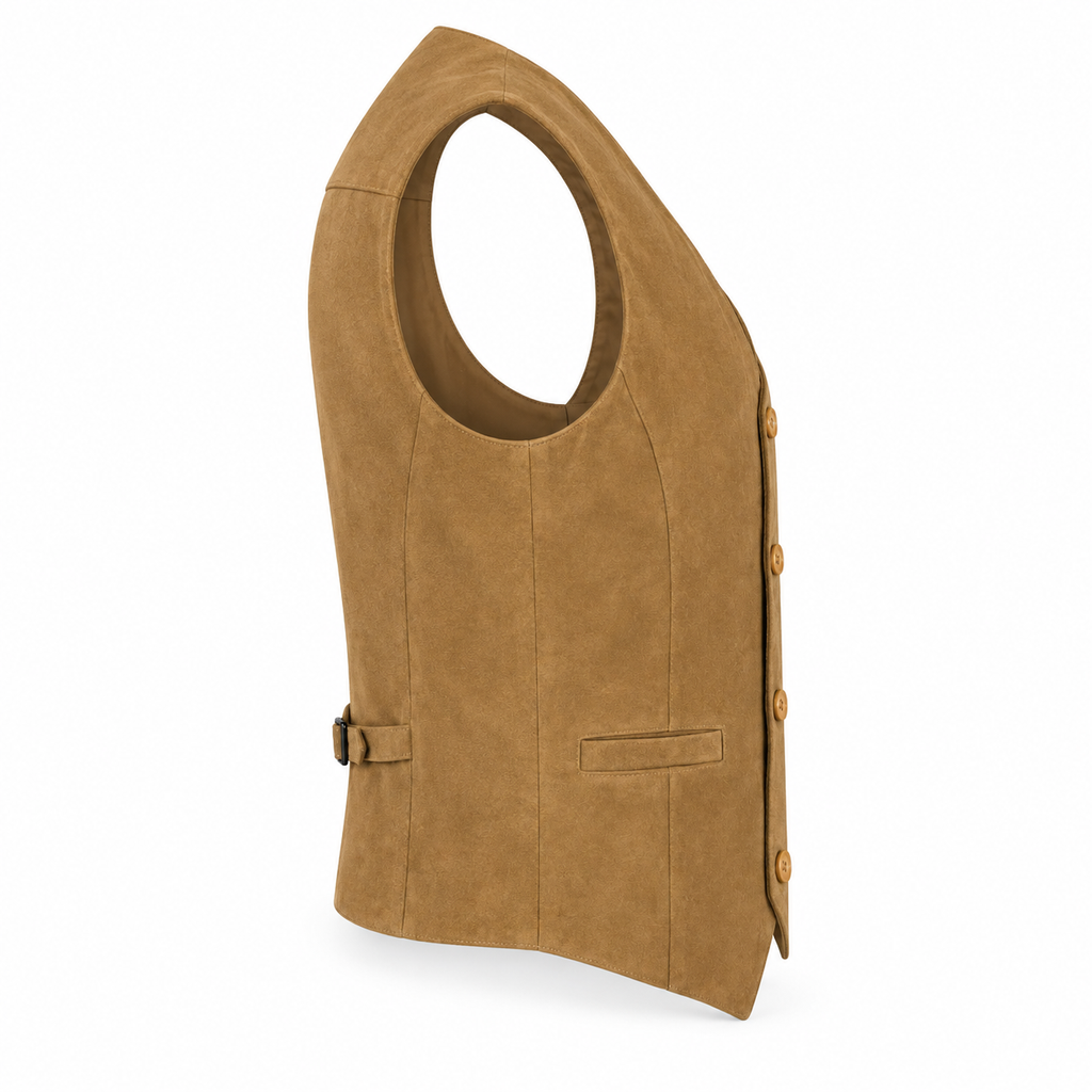 Men's Beige Premium Suede Leather Original Vest Coat