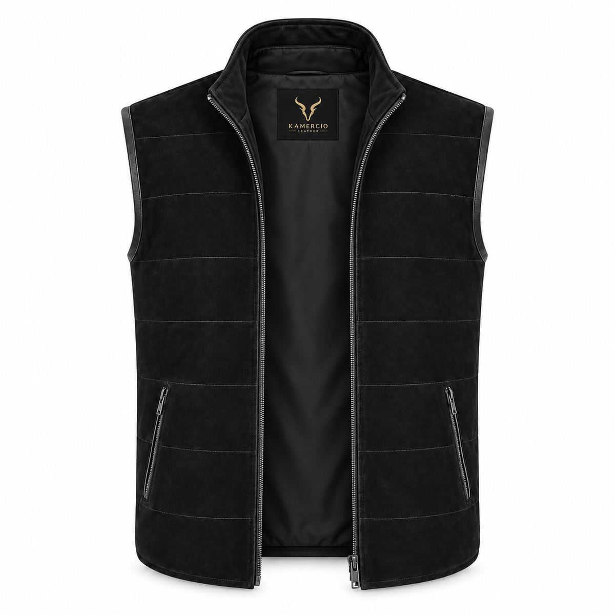 Men Black Premium Original Suede Leather Vest Coat