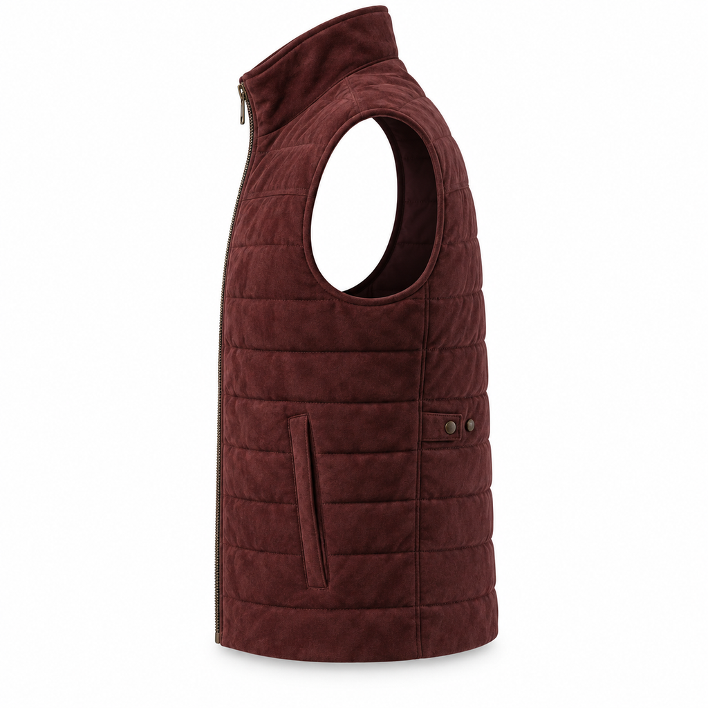 Men's Burgundy Quilted Premium Suede Leather Original Vest Coat