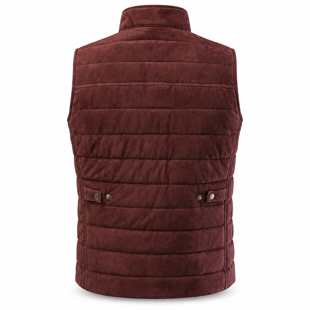 Men's Burgundy Quilted Premium Suede Leather Original Vest Coat