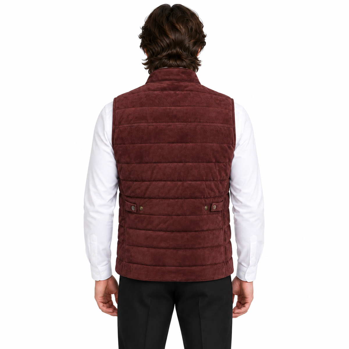 Men's Burgundy Quilted Premium Suede Leather Original Vest Coat