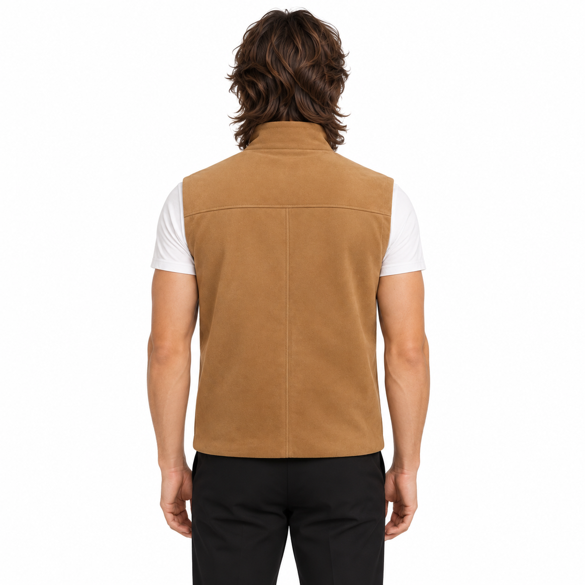 Men's Premium Beige Original Suede Leather Vest Coat