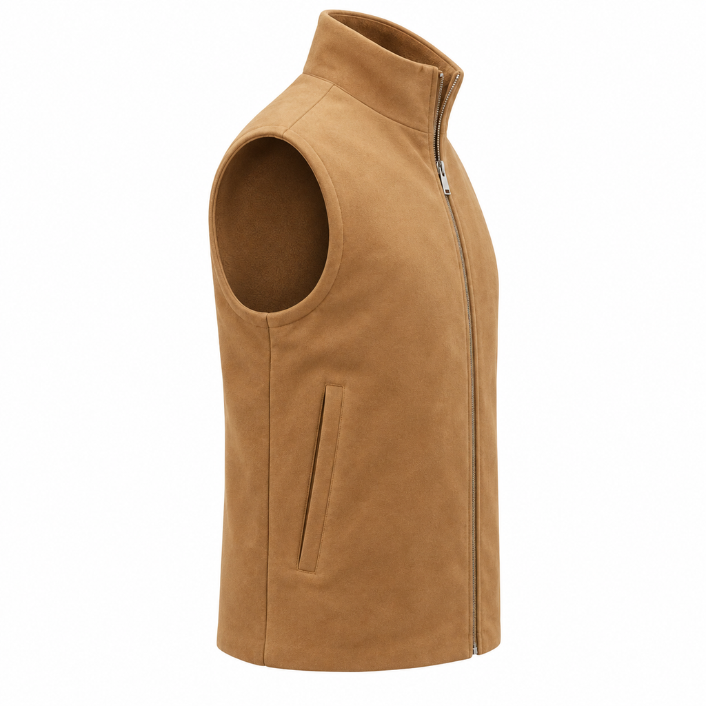 Men's Premium Beige Original Suede Leather Vest Coat