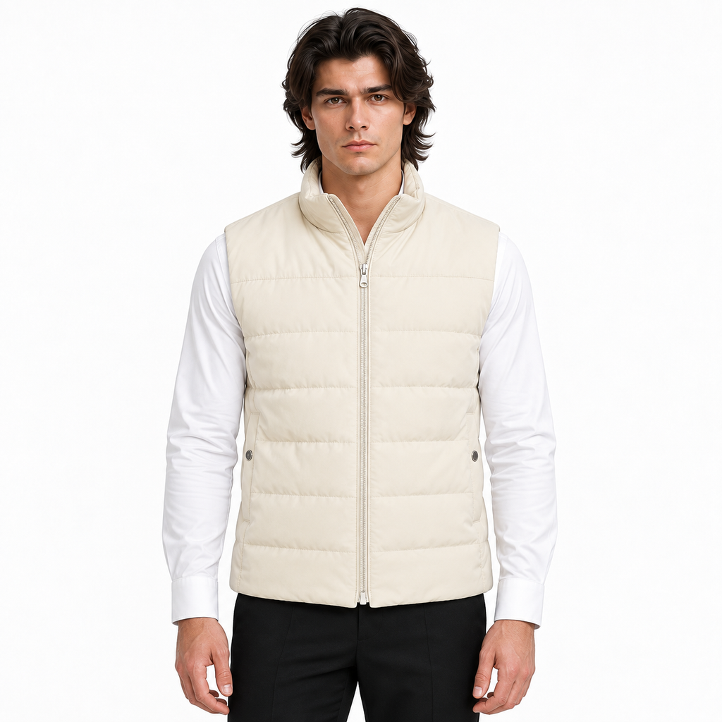 Men's Premium Beige Original Suede Leather Puffer Vest Coat