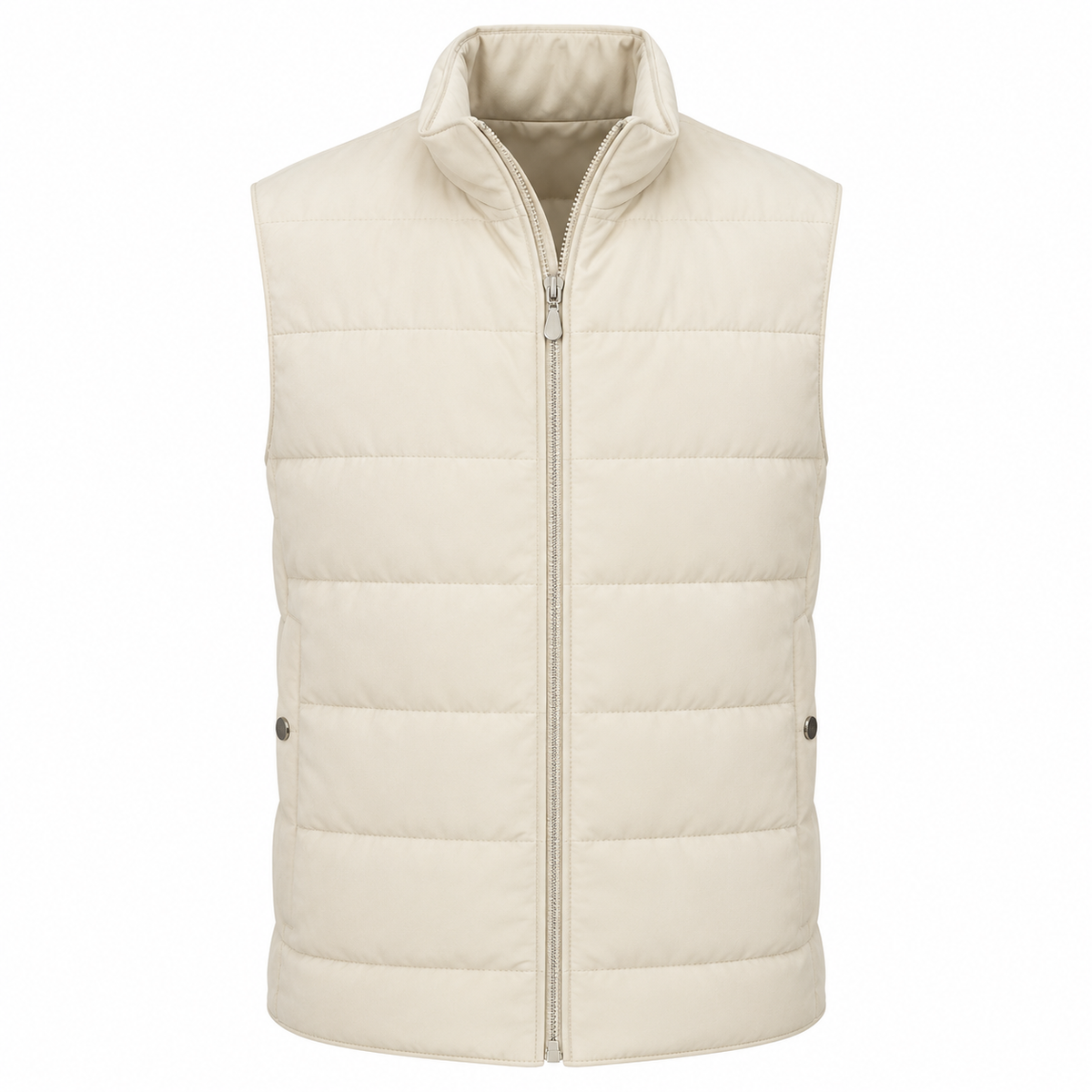 Men's Premium Beige Original Suede Leather Puffer Vest Coat