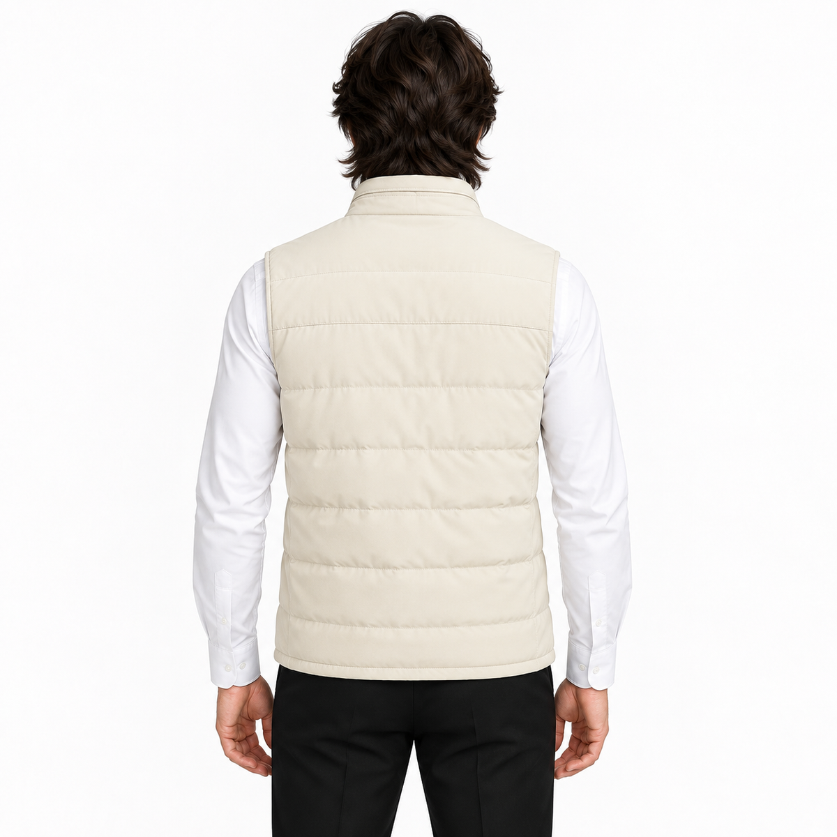 Men's Premium Beige Original Suede Leather Puffer Vest Coat