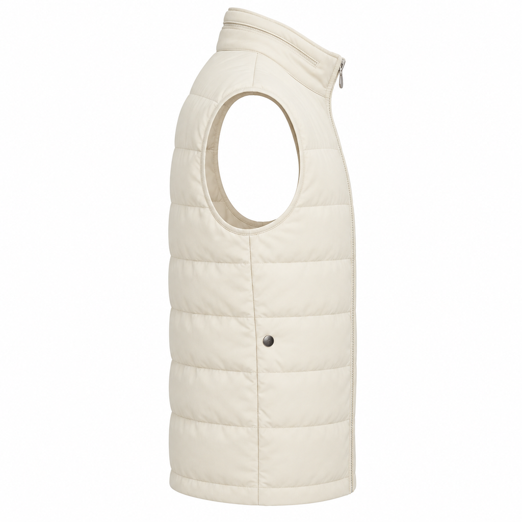Men's Premium Beige Original Suede Leather Puffer Vest Coat