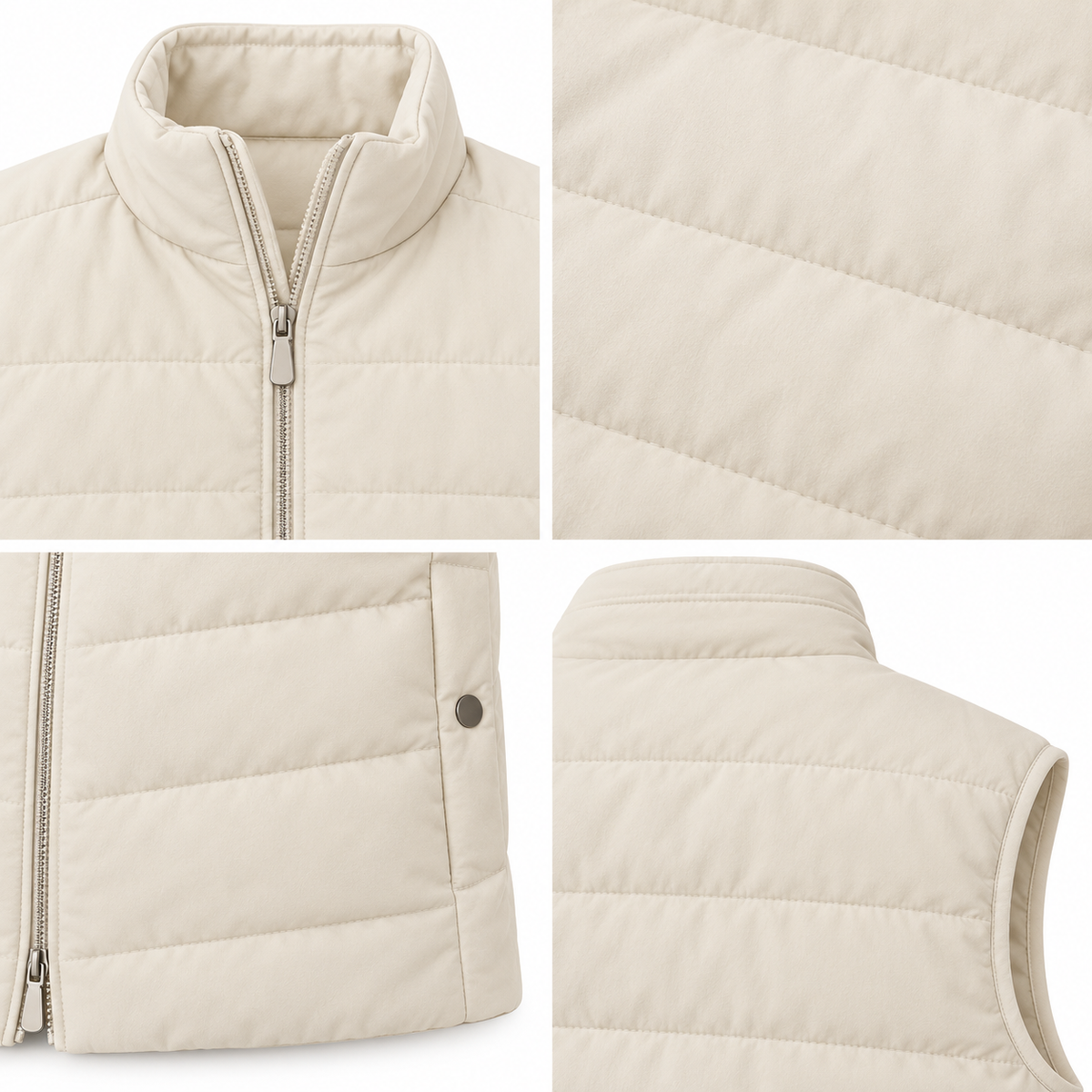 Men's Premium Beige Original Suede Leather Puffer Vest Coat