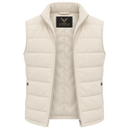 Men's Premium Beige Original Suede Leather Puffer Vest Coat