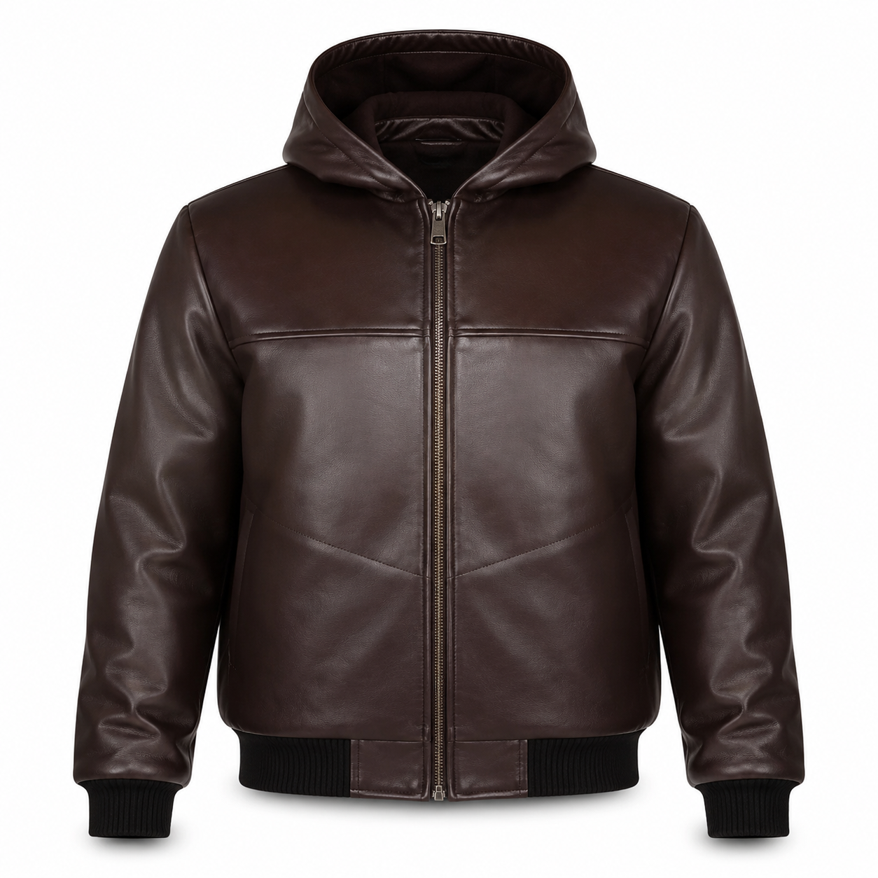 Men's Dark Brown Hooded Bomber Premium Original Leather Jacket
