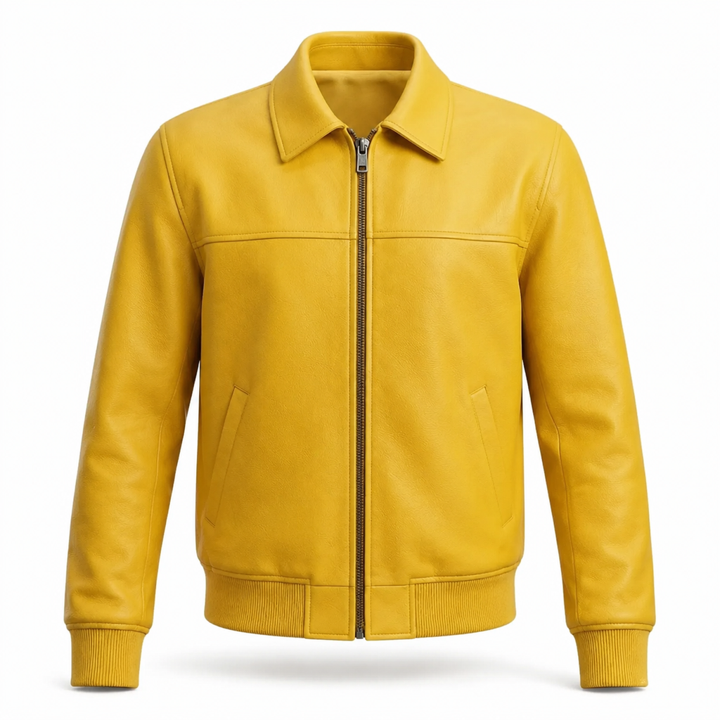 Men's Yellow Zip-Up Premium Original Leather Jacket