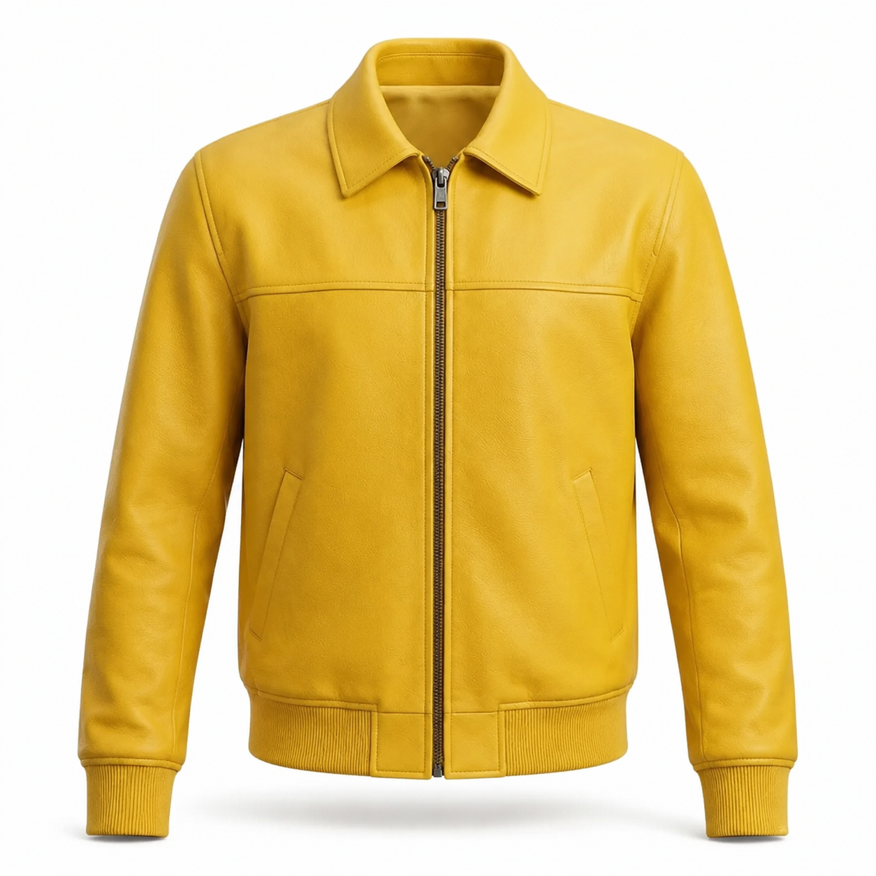 Men's Yellow Zip-Up Premium Original Leather Jacket