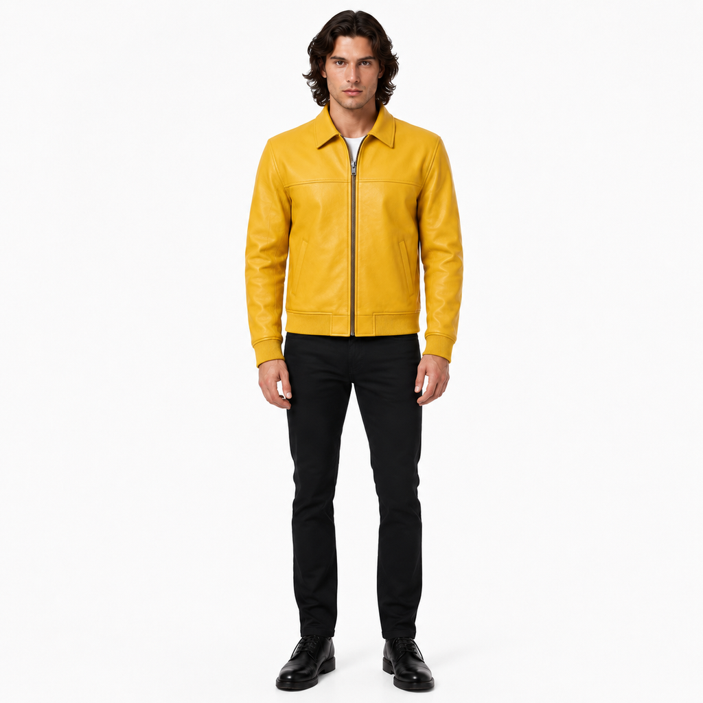 Men's Yellow Zip-Up Premium Original Leather Jacket