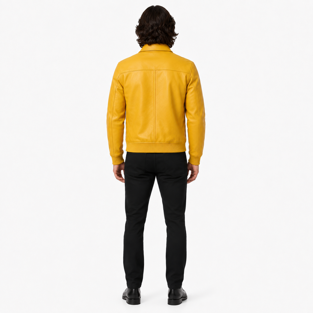 Men's Yellow Zip-Up Premium Original Leather Jacket
