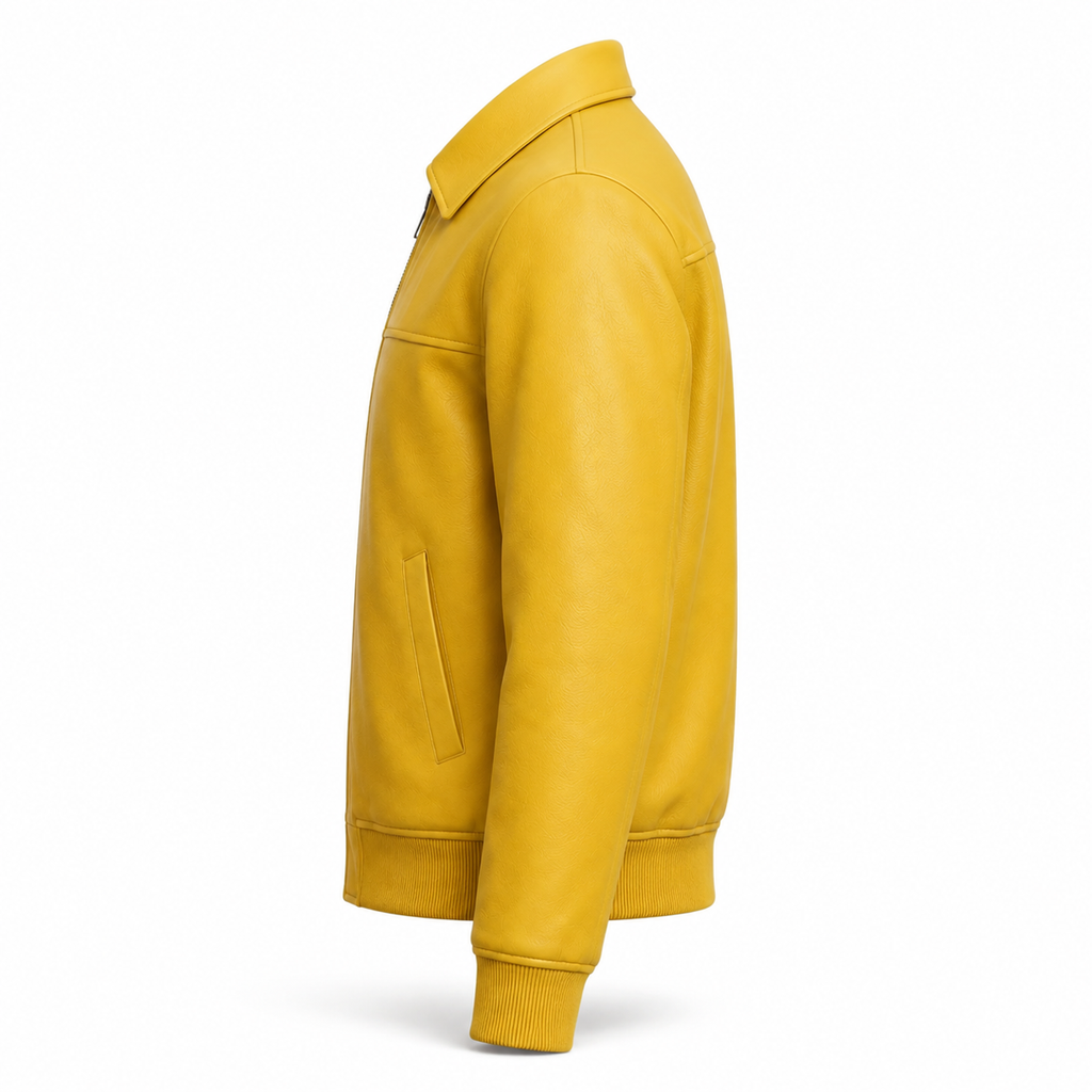 Men's Yellow Zip-Up Premium Original Leather Jacket