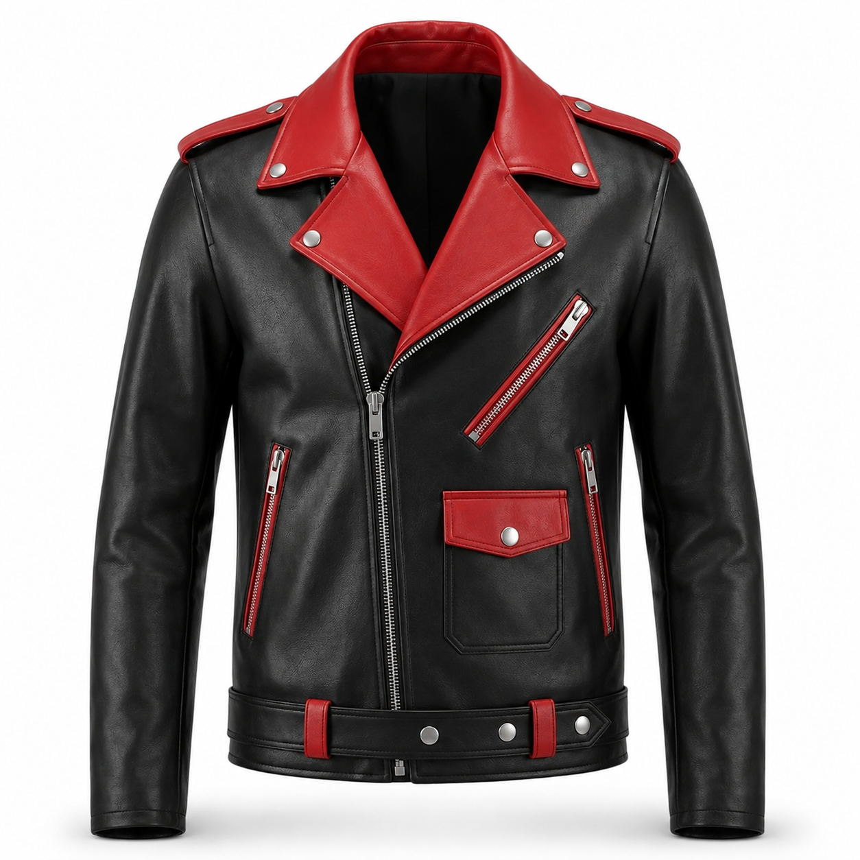 Men's Black & Red Two-Tone Biker Original Premium Leather Jacket