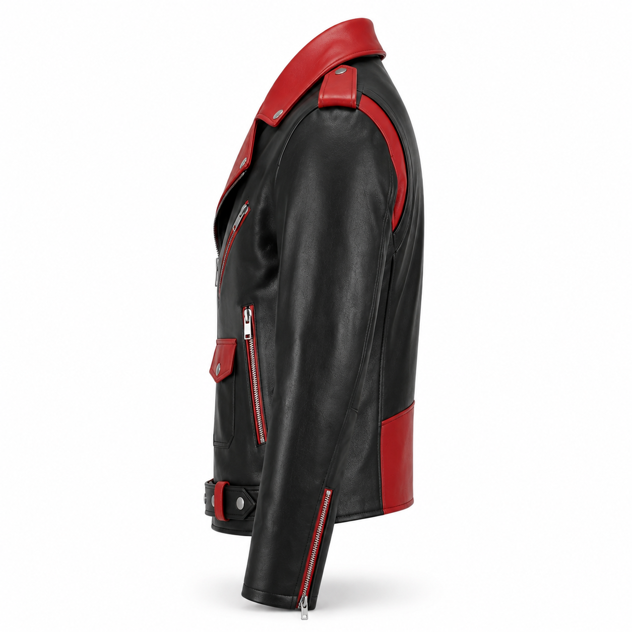 Men's Black & Red Two-Tone Biker Original Premium Leather Jacket