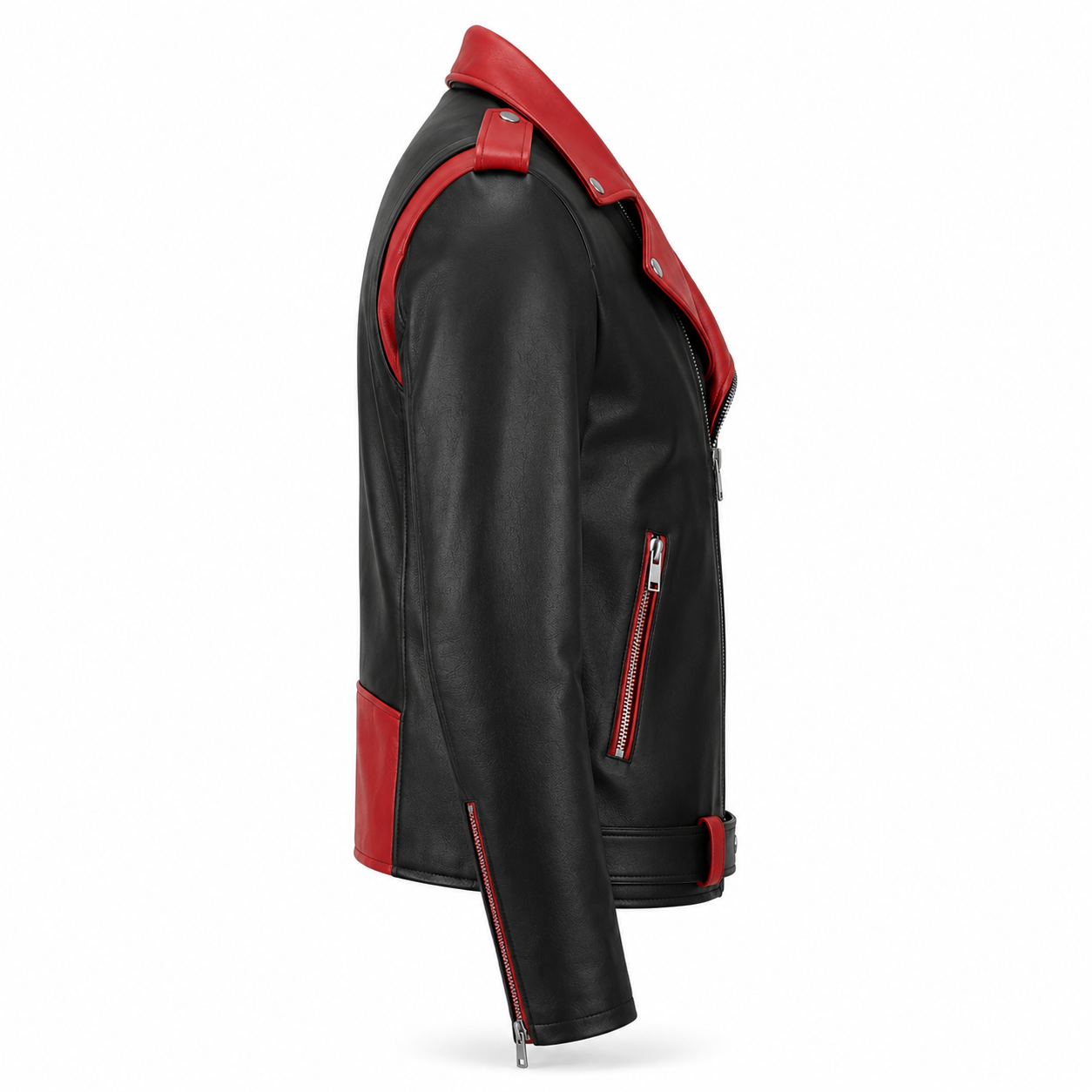 Men's Black & Red Two-Tone Biker Original Premium Leather Jacket