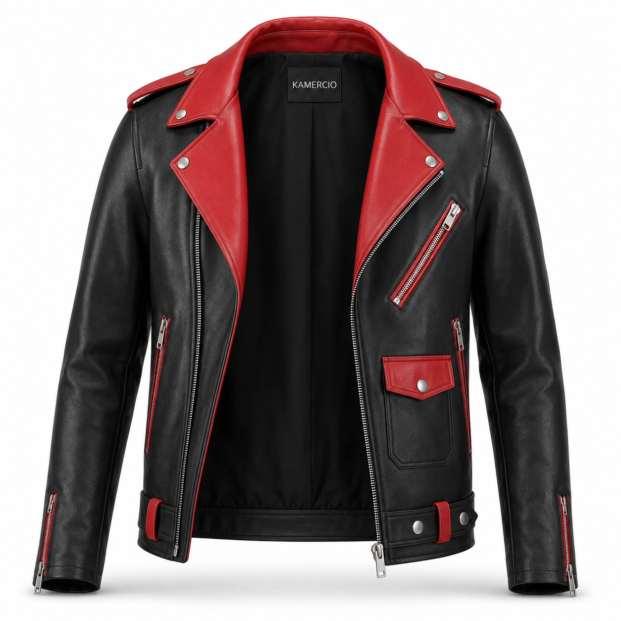 Men's Black & Red Two-Tone Biker Original Premium Leather Jacket