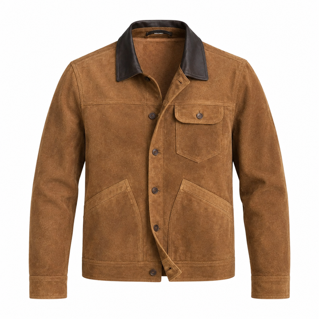 Men's Brown Original Suede Leather — Contrast Leather Collar