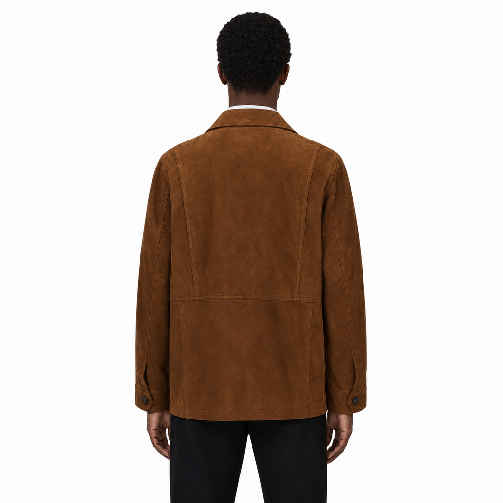 Men's Premium Brown Suede Leather Shirt — 4-Pocket Utility Style