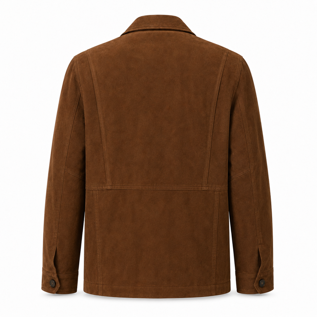 Men's Premium Brown Suede Leather Shirt — 4-Pocket Utility Style