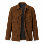 Men's Premium Brown Suede Leather Shirt — 4-Pocket Utility Style