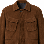 Men's Premium Brown Suede Leather Shirt — 4-Pocket Utility Style