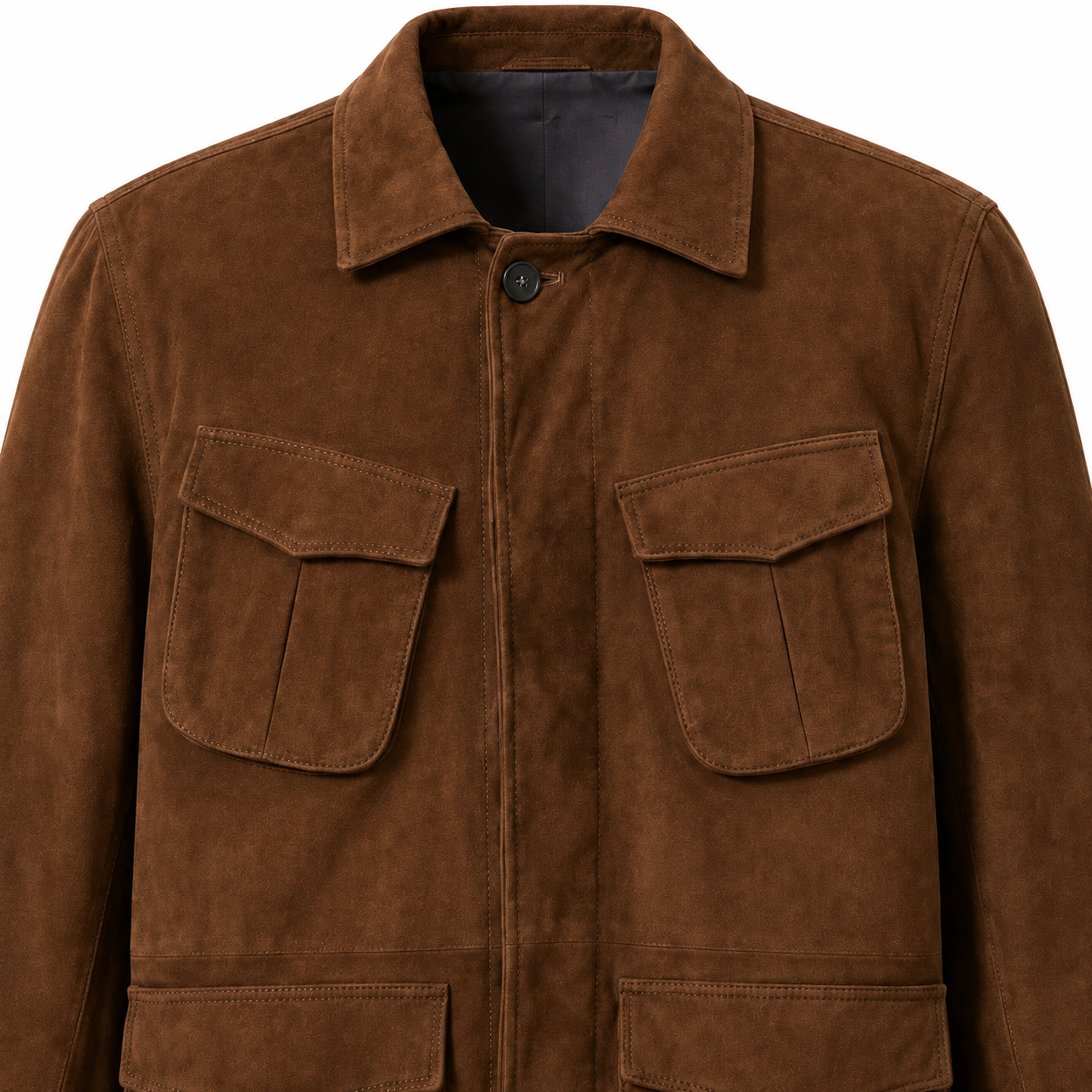 Men's Premium Brown Suede Leather Shirt — 4-Pocket Utility Style