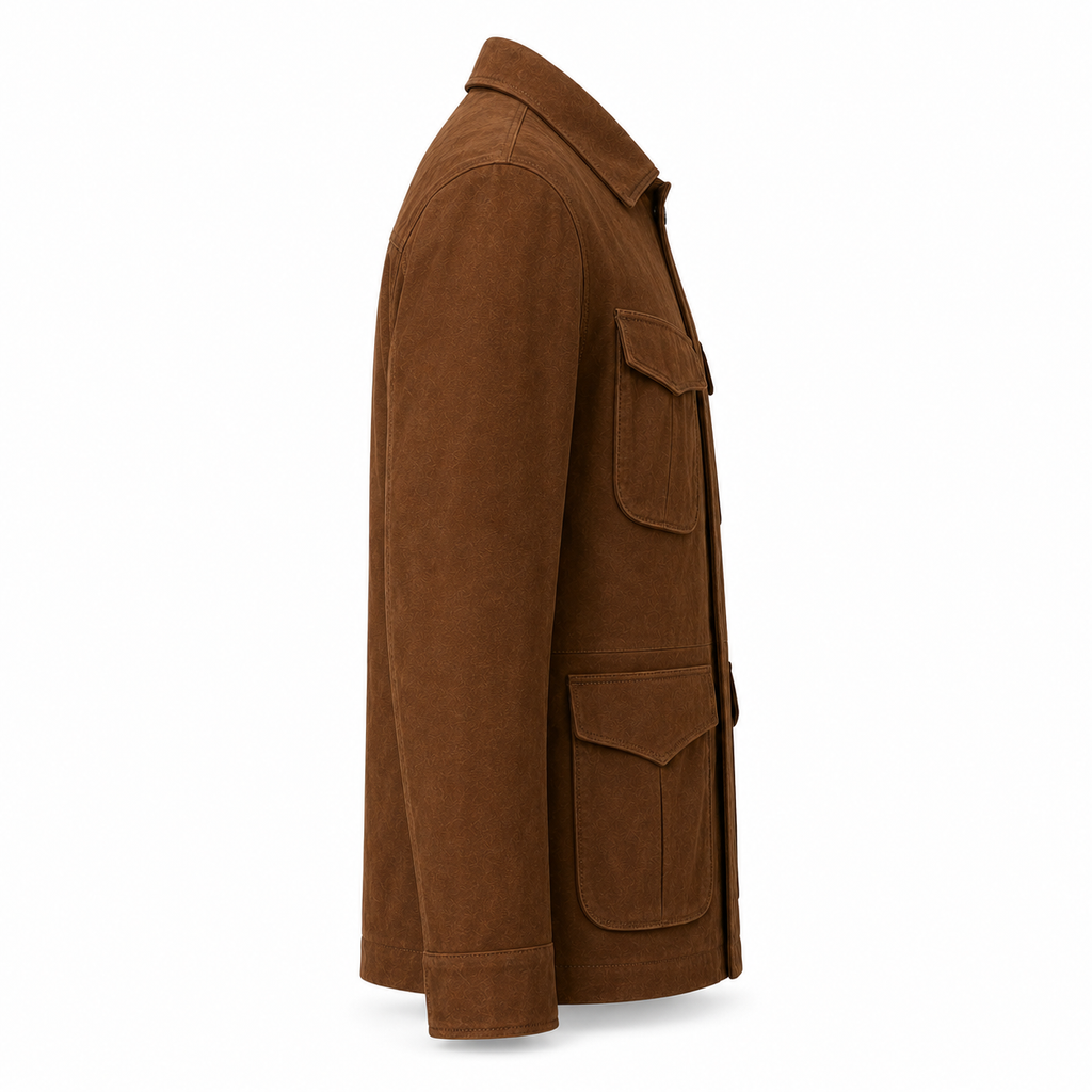 Men's Premium Brown Suede Leather Shirt — 4-Pocket Utility Style