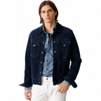Men's Navy Blue Suede Leather Shirt  — Classic Western Style