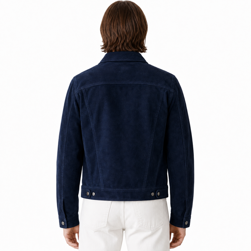 Men's Navy Blue Suede Leather Shirt  — Classic Western Style