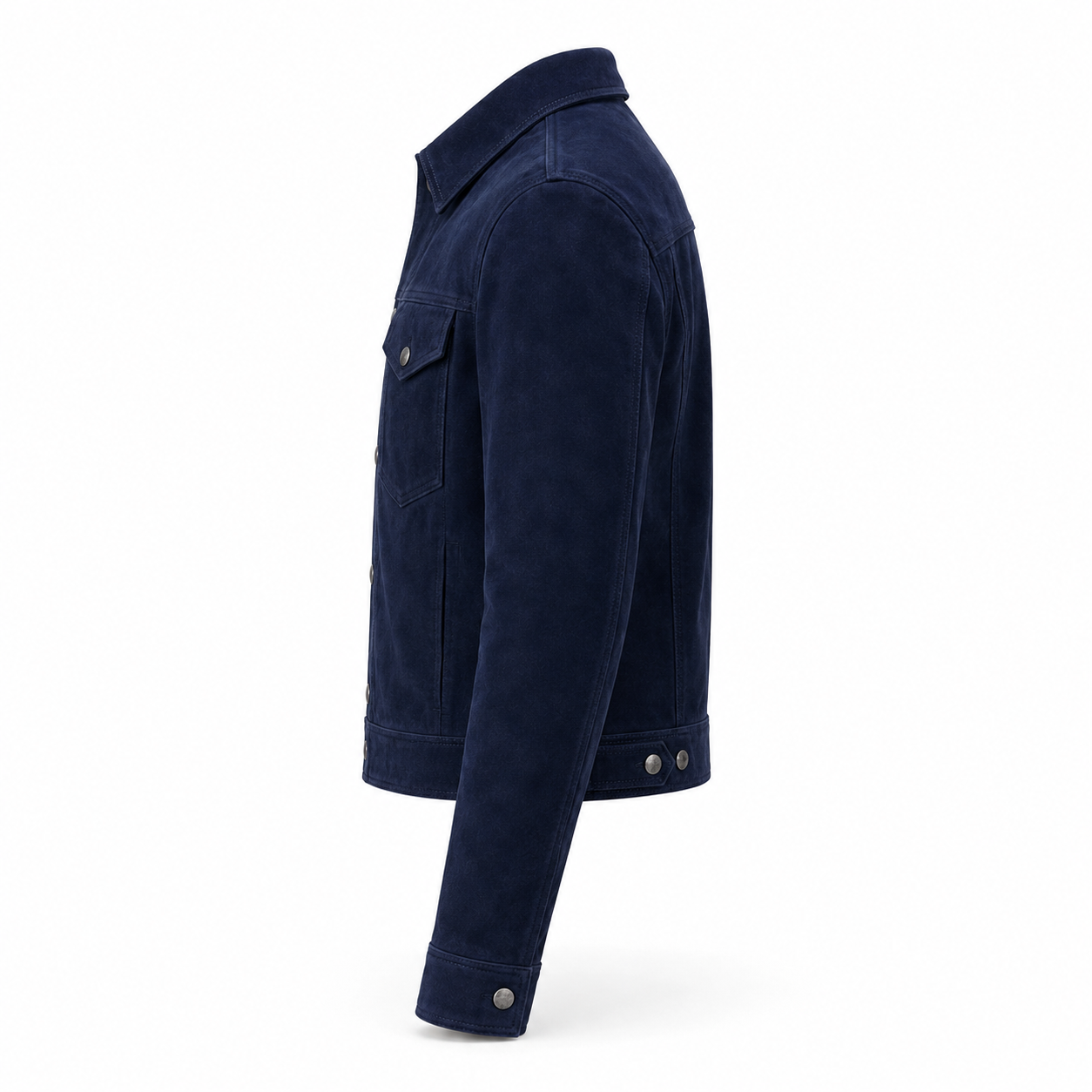 Men's Navy Blue Suede Leather Shirt  — Classic Western Style