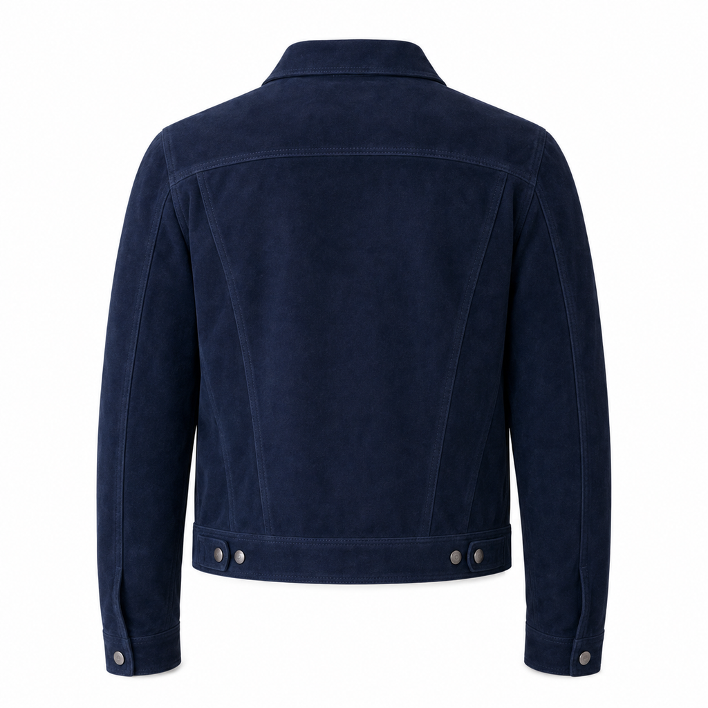 Men's Navy Blue Suede Leather Shirt  — Classic Western Style