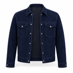 Men's Navy Blue Suede Leather Shirt  — Classic Western Style