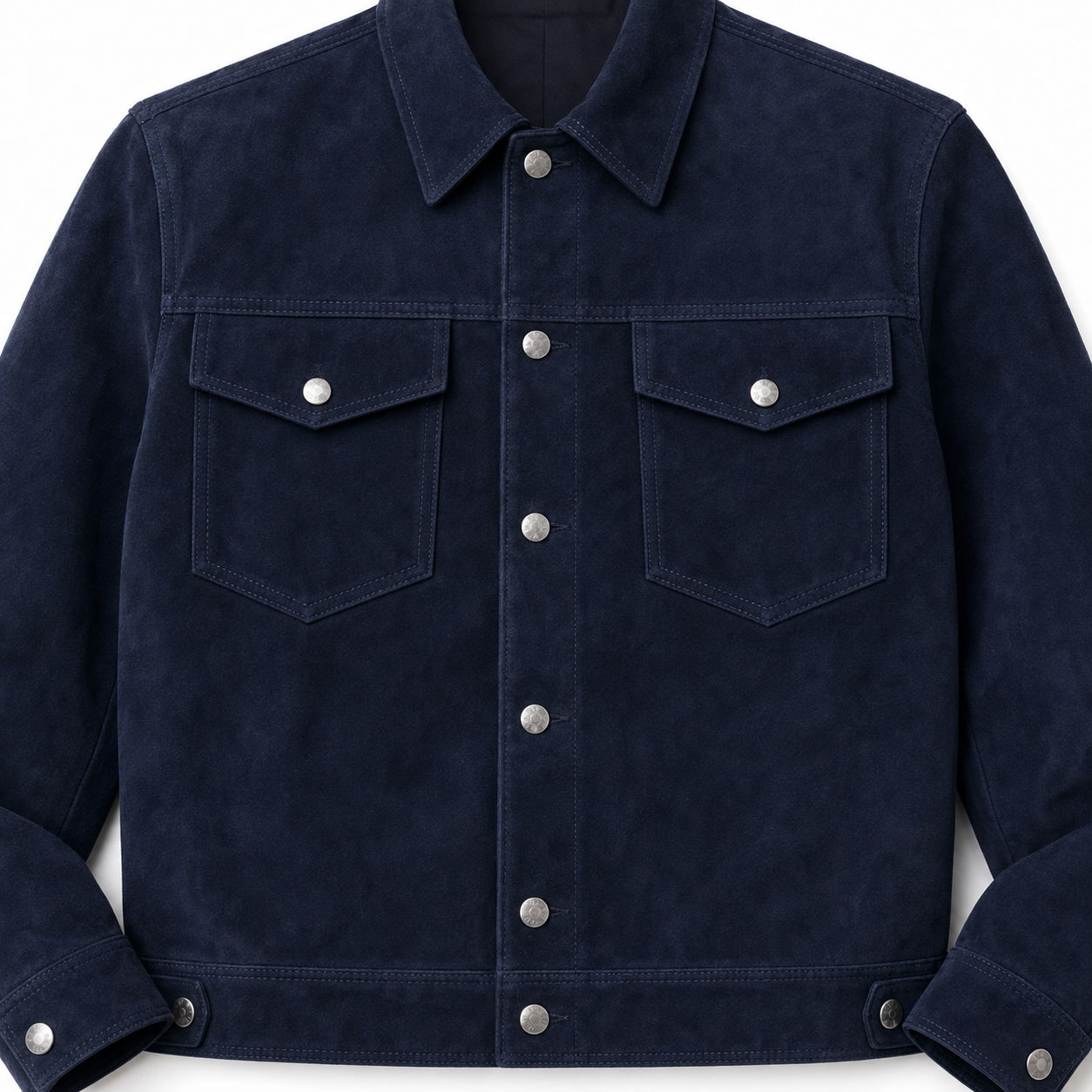 Men's Navy Blue Suede Leather Shirt  — Classic Western Style