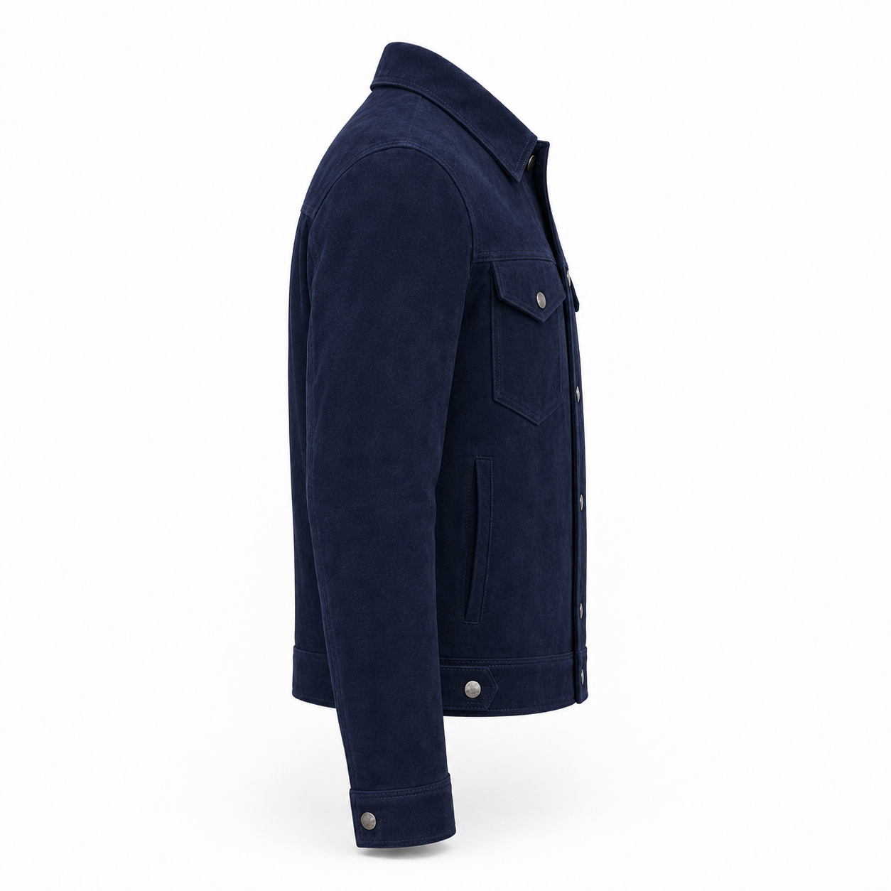 Men's Navy Blue Suede Leather Shirt  — Classic Western Style
